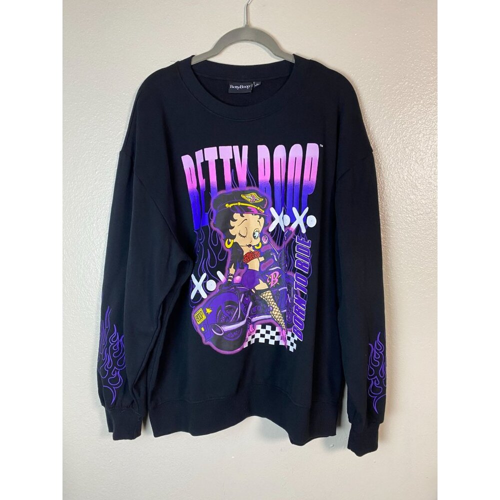 Betty Boop Born To Ride Graphic Black Sweatshirt Size XL Unisex‎ Novelty Biker